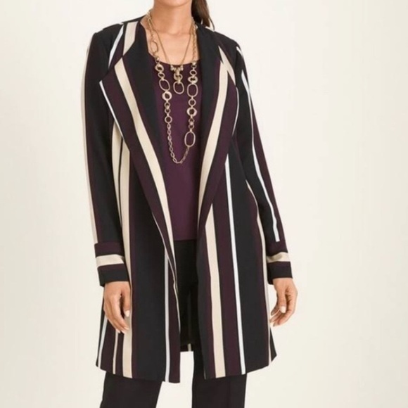 Chicos Striped Long Open Front Jacket Womens Size1P US 8/10 Medium Petite‎ NWT - Picture 1 of 11